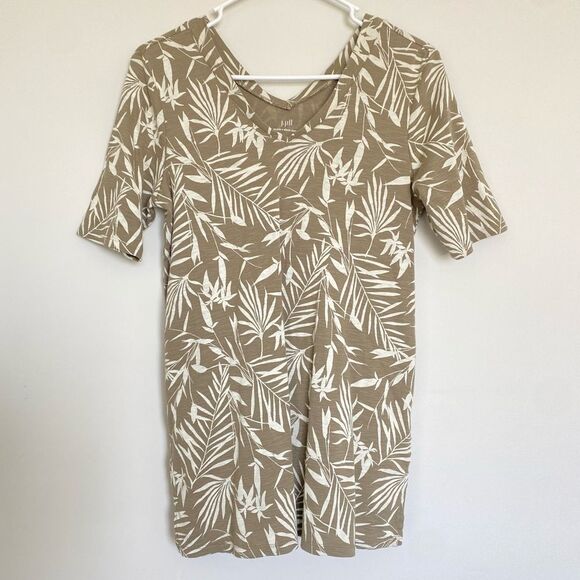 J. Jill Leaf Pattern Pima Double-v Elbow Sleeve Tunic T-shirt Pima Cotton Small - Picture 1 of 8
